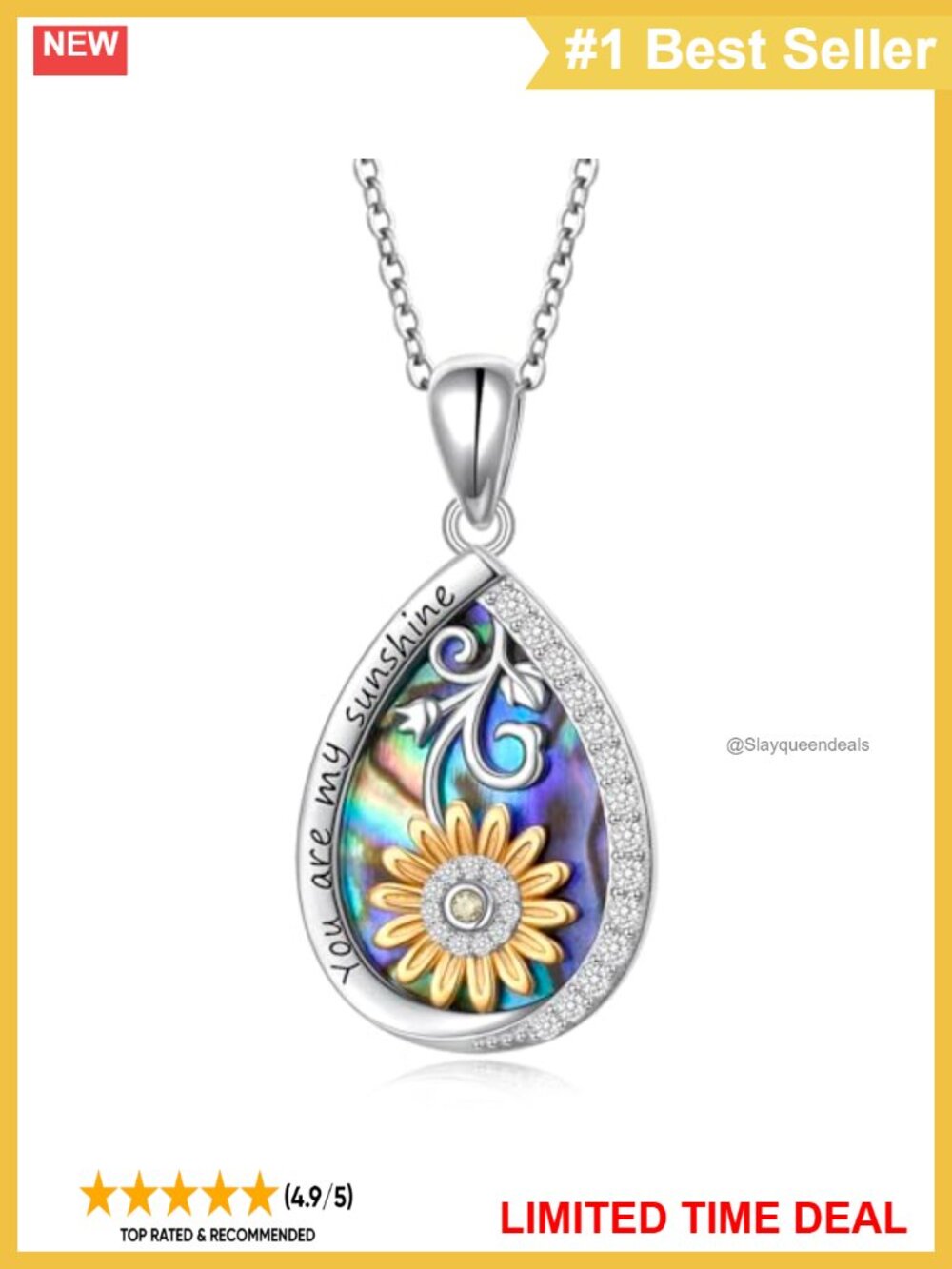 DAOCHONG 925 Sterling Silver Sunflower Pendant Necklace Abalone Shell CZ